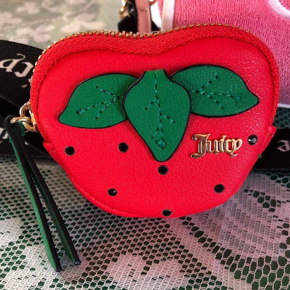 Juicy Couture Pink Velvet Barrel Bag with Heart Charm and Strawberry Pouch - Picture 5 of 11